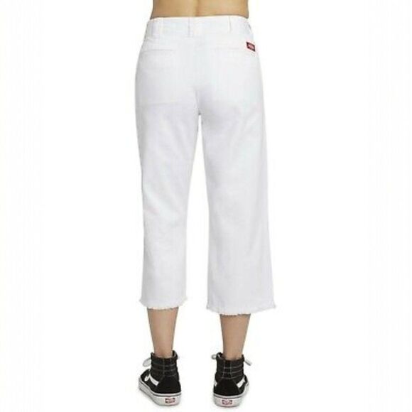 Dickies Size 15 Juniors White Relaxed Fit High Rise Fray Hem Cropped Work Pants - Picture 2 of 14